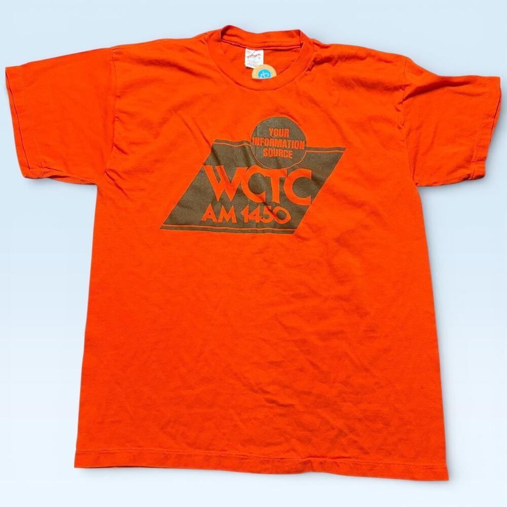 Vintage WCTC AM 1450 Shirt Mens XL Orange Sportswear Radio Graphic USA T-Shirt